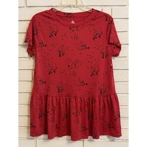 Disney Parks Women's Minnie Mouse Red & Black Bottom Ruffle Tee  Sz Small‎ NWOT